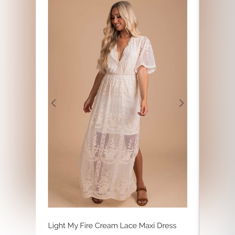 Light My Fire Cream Lace Maxi Dress